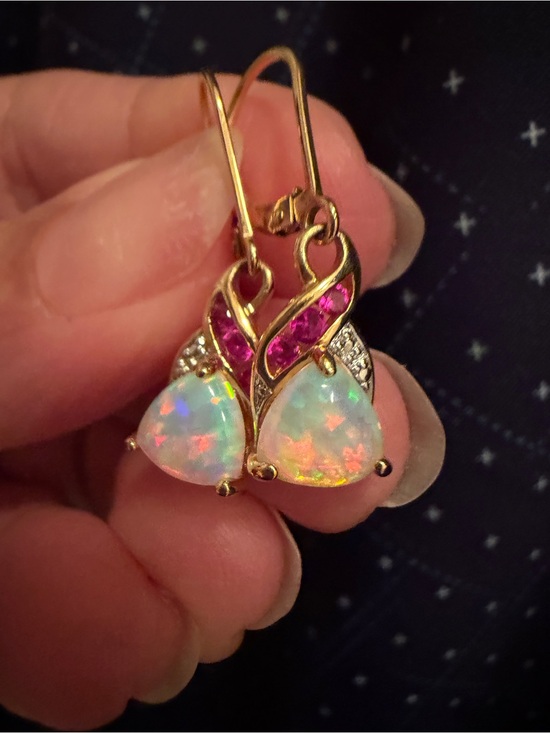 Jewelry - STERLING SILVER OPAL & RUBY DANGLE EARRINGS, gorgeous! vintage